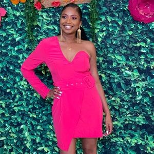Hot pink one shoulder dress